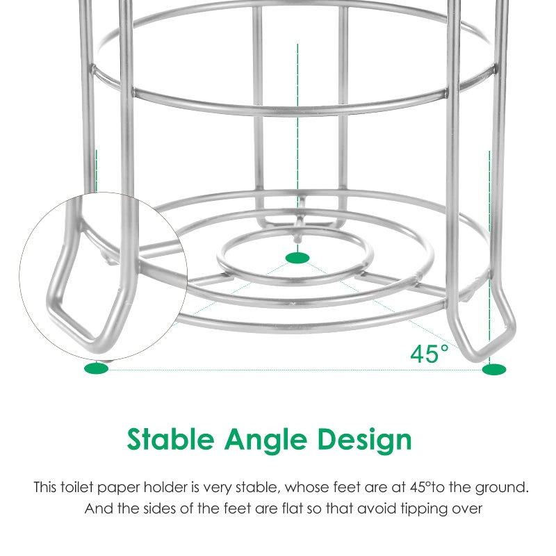 TomCare Toilet Paper Holder Toilet Paper Stand Free-Standing Toilet Tissue Paper Roll Bathroom Storage Shelf and Dispenser for 3 Spare Rolls Metal Wire Bathroom Accessories Storage Organizer - Image 5